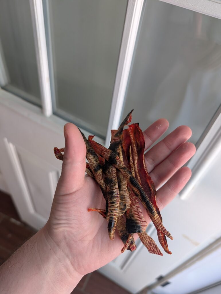 Slivered, pan-seared, and dried Macedonian grilling pepper